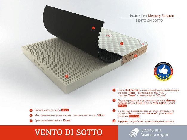 Матрас Roll Matratze Memory Schaum Vento Di Sotto | Интернет-магазин Гипермаркет-матрасов.рф